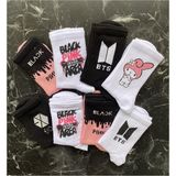Çorap Dünyam 8 'li Seri Bts Black Pink Exo Kore Kolej Tenis Çorap - 36 - 42 - Renkli