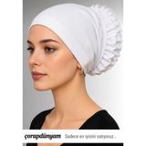 Çorap Dünyam Kaymaz Fırfırlı Silikonlu Dantelli Dikişsiz Tesettür Bonesi Pamuklu Nefes Alan Iç Bone - Standart - Beyaz