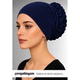 Çorap Dünyam Kaymaz Fırfırlı Silikonlu Dantelli Dikişsiz Tesettür Bonesi Pamuklu Nefes Alan Iç Bone - Standart - Lacivert