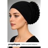 Çorap Dünyam Kaymaz Fırfırlı Silikonlu Dantelli Dikişsiz Tesettür Bonesi Pamuklu Nefes Alan Iç Bone - Standart - Siyah