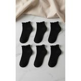 Çorap Kurdu 6'lı Kadın Fırfırlı Kısa Patik Çorap Set - 36 - 42 - 000-Siyah