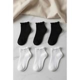 Çorap Kurdu 6'lı Kadın Fırfırlı Kısa Patik Çorap Set - 36 - 42 - Siyah - Beyaz