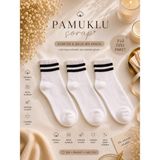 Çorap Vitrini Çift Çizgili Pamuklu Spor Çorap 3'lü Set - Erkek / Kadın Unisex Havlu Taban - 37 - 42 - Beyaz