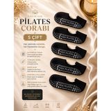 Çorap Vitrini Premium 5'li Paket Siyah Pilates Çorabı Seti - Beyaz Yazılı Kaydırmaz Taban Reformer ve Yoga Spor Çorabı - 36,5 - 41