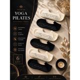 Çorap Vitrini Premium 6'lı Paket Siyah & Krem Yoga Pilates Çorabı Seti - Yazılı Özel Kaydırmaz Taban Reformer Spor Patiği - 36,5 - 41 - Beyaz - Siyah - Bej