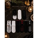 Çorap Vitrini Zarafetin En Ince Hali: Karma Paket - Silikon Kaymaz Tabanlı Uzun ve Babet Pilates/yoga Çorabı Seti - 36,5 - 41 - Beyaz - Siyah - Gri