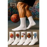 Çorapdunyam 6 Adet Beyaz Basketbol Desenli Kolej Tenis Çorap Türkiye Menşeli Spor Kullanımı İçin Özel - 40 - 44