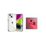 Corcishop Apple Iphone 14 Kılıf Şeffaf Magsafe Wireless Şarj Destekli Ve Kırmızı Kamera Lens Koruma