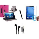 Corcishop Casper Vıa S8 Uyumlu Set Universal Tablet Kılıfı Nano Ekran Koruyucu+Kalem Kulaklık - Pembe
