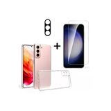 Corcishop Galaxy S23 İle Uyumlu Kılıf Şeffaf Temperli Kırılmaz Cam Ekran Ve Kamera Lens Koruyucu Seti