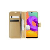 Corcishop Samsung Galaxy M22 Ile Uyumlu Kılıf Delux Leather Wallet Gold