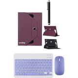 Corcishop Samsung Galaxy Tab A11 8.7 Inç Kılıf Universal Standlı + Bluetooth Klavye Mouse Set + Kalem - Mor