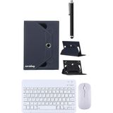 Corcishop Samsung Galaxy Tab Active 5 (SM-X306B) Kılıf Universal Standlı + Bluetooth Klavye Mouse Set + Kalem - Mavi
