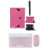 Corcishop Samsung Galaxy Tab Active 5 (SM-X306B) Kılıf Universal Standlı + Bluetooth Klavye Mouse Set + Kalem - Pembe