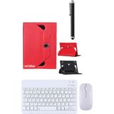 Corcishop Samsung Galaxy Tab S11 SM-X736B Kılıf Universal Standlı + Bluetooth Klavye Mouse Set + Kalem - Kırmızı