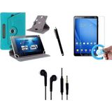 Corcishop Samsung Google Nexus 10 P8110 Uyumlu Set Universal Tablet Kılıfı Nano Ekran Koruyucu+Kalem Kulaklık - Mavi