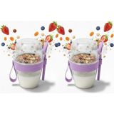 Corcoz Pratik Kaşık Çatallı Müsli Yoğurt Yulaf Salata ve Atıştırma Kabı 600 ml 2 Adet - CZ115 - Yeşil