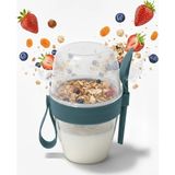 Corcoz Pratik Kaşık Çatallı Müsli Yoğurt Yulaf Salata ve Atıştırma Kabı 700 ml - CZ116 - Gri