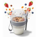 Corcoz Pratik Kaşık Çatallı Müsli Yoğurt Yulaf Salata ve Atıştırma Kabı 700 ml - CZ116 - Mor