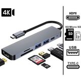 Corcoz Type-C To USB 3.0 6in1 Tsd Tf 4K Hd HDMI Pd Kart Okuyucu Çevirici Dönüştürücü Adaptör - CZ57