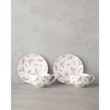 Cordelia New Bone China 4 Parça 2 Kişilik Çay Fincanı Takımı 220 ml Beyaz - Pembe