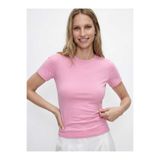 Coredra Bisiklet Yaka Örme Slim Fit T-Shirt Pembe - C530