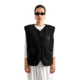 Coredra Fermuarlı Peluş Yelek - C602, L, Fermuarlı Peluş Yelek, Siyah, Kadın