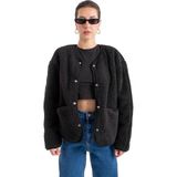 Coredra Peluş Çıtçıtlı Ceket - C601 - XL - Siyah