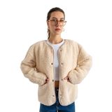 Coredra Peluş Çıtçıtlı Ceket, M, pelus-citcitli-ceket-c601, Ekru, Kadın