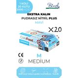 Corefood Ekstra Kalın Nitril Mavi Plus Muayene Eldiveni M - 1 Koli-20 Paket-2000'li