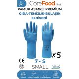 CoreFood FL3 PAMUK ASTARLI PREMİUM GIDA-TEMİZLİK-BULAŞIK ELDİVENİ S - 5 ÇİFT - Mavi
