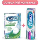 Corega 3 Dakikada Protez Temizleyici Tablet 30\'lu + Corega Tat İçermez Diş Protezi Yapıştırıcı 40 G