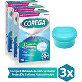 Corega 3 Dakikada Temizleyici 30 Tablet 3 Adet + Corega Protez Diş Saklama Kutusu - yok