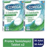 COREGA 3 Dakikada Temizleyici Tablet 30’lu x 2 Adet Hızlı Temizlik Sağlayan Özellik
