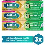 Corega Max Tutuş & Ferahlık Diş Protezi Yapıştırıcı Krem 40g x 3 Adet Çinko İçermez