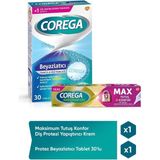 Corega Max Tutuş & Konfor Diş Protezi Yapıştırıcı 40Gr Protez Beyazlatıcı Tablet 30'Lu