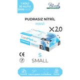COREMED Nitril Mavi Pudrasız Muayene Eldiveni S - 1 Koli-20 Paket-2000'li