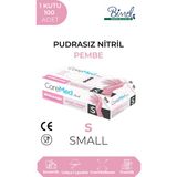 Coremed Pembe Nitril Muayene Eldiveni Pudrasız 100 Lü Paket S Beden