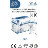 CoreMed STERİL CERRAHİ LATEKS PUDRALI ELDİVEN 8 BEDEN 1 Koli-10 Paket-500 Çift