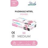 COREMED Toz Pembe Nitril Muayene Eldiveni Pudrasız 100’lük Kutu - Medium