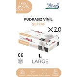 Coremed Vinil Şeffaf Pudrasız Muayene Eldiveni L - 1 Koli-20 Paket-2000'li