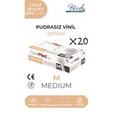 COREMED Vinil Şeffaf Pudrasız Muayene Eldiveni M - 1 Koli-20 Paket-2000'li