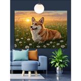 Corgi Köpek Oturan Sevimli Dekoratif Kanvas - Mdf Ahşap Tablo
