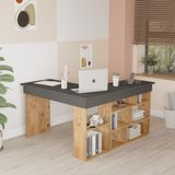 Corner Kitaplık Raflı Çalışma Masası Çam-Antrasit Cor5-Aa - Çalisma Masasi Genislik : 1150 mm Ofis Masasi Derinlik: 1200 mm Ofis Masasi Yükseklik: 720 mm - Atlantik Çam - Antrasit