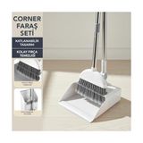 Corner Taraklı ve Saplı Faraş Süpürge Seti - Katlanabilir Dik Faraş Takımı - Paslanmaz Çelik Saplı Ergonomik Temizlik Seti (Beyaz -)