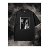 Corpse Bride Ölü Gelin Emily ve Victor Baskılı Oversize Unisex Pamuklu Siyah T-shirt zxc76sb