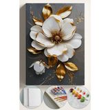 Corvo Altın Çiçek Sayılarla Boyama Seti Numaralı Tuval Fırça Boya 40X50 cm Şık Tasarım