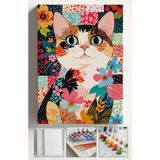 Corvo Halı Desenli Kedi Sayılarla Boyama Seti Numaralı Tuval 40X50 cm Renkli Fırça ve Boya