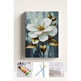 corvo hobi Sayılarla Boyama Çerçeveli Hobi Seti Numaralı Tuval Fırça Boya Dahil Kasnaklı 40X50 Cm - BEYAZ ÇİÇEK