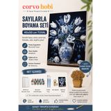 corvo hobi Sayılarla Boyama Çerçeveli Hobi Seti Numaralı Tuval MAVİ VAZO Fırça Boya Dahil Kasnaklı 40X50 Cm